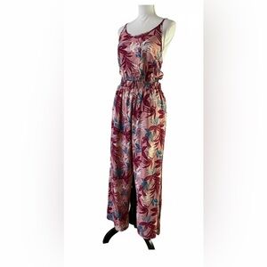 Davi & Dani Floral Palm Open Back Wide Leg Jumpsuit Medium NWT